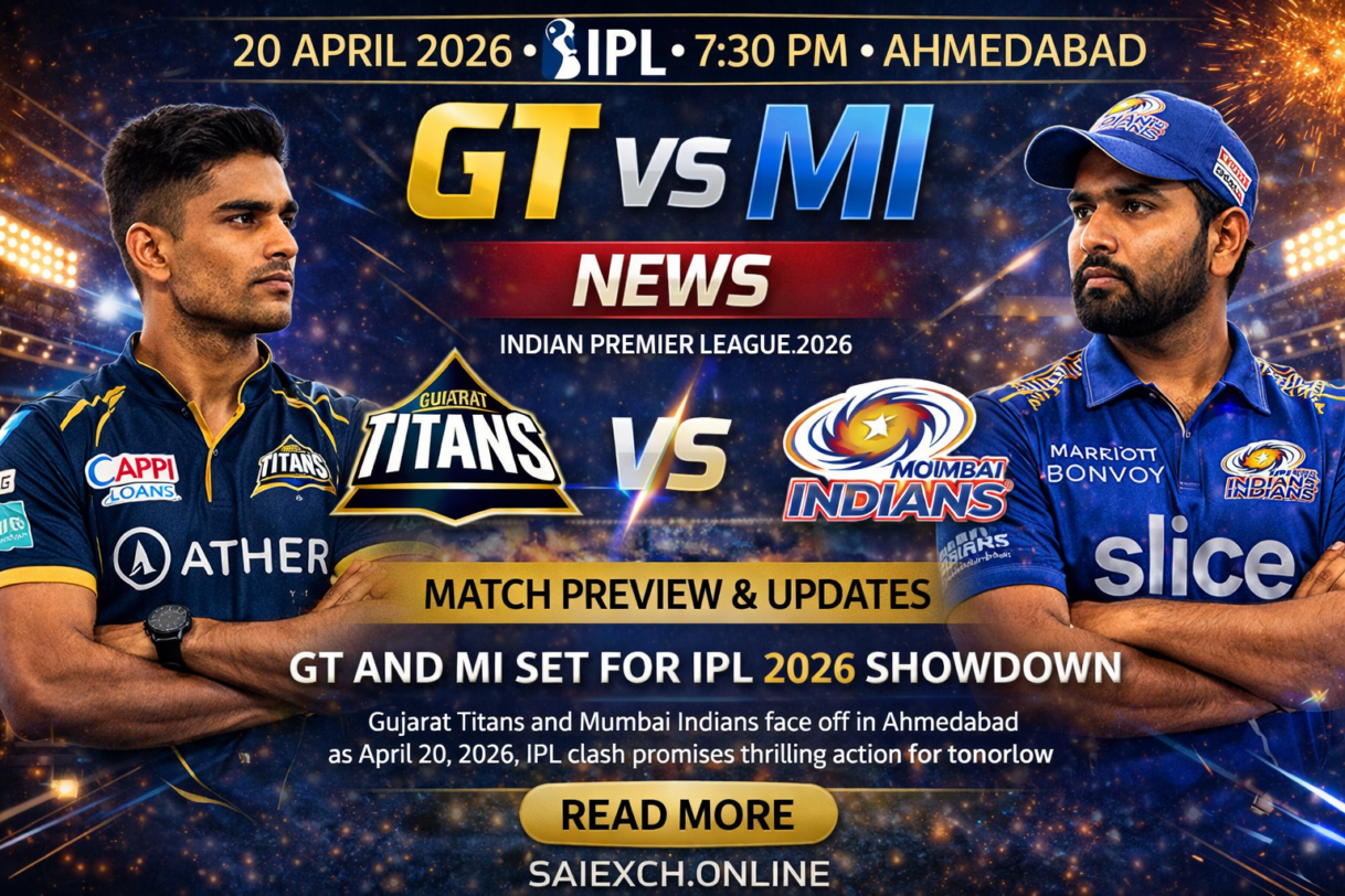 GT vs MI news featured image for IPL 2026 showing Gujarat Titans and Mumbai Indians match preview and team news graphic