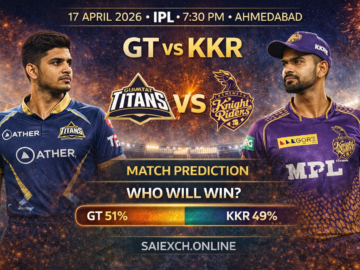 GT vs KKR match prediction image for IPL 2026 showing Gujarat Titans and Kolkata Knight Riders with win percentage graphic