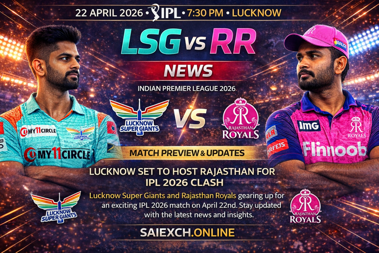 LSG vs RR news featured image for IPL 2026 showing Lucknow Super Giants and Rajasthan Royals match preview and team news graphic