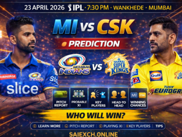 MI vs CSK match prediction image for IPL 2026 showing Mumbai Indians and Chennai Super Kings with winning chances graphic