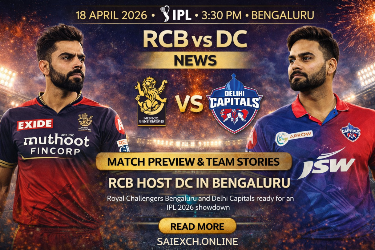 RCB vs DC news featured image for IPL 2026 showing Royal Challengers Bengaluru and Delhi Capitals match preview and team news graphic