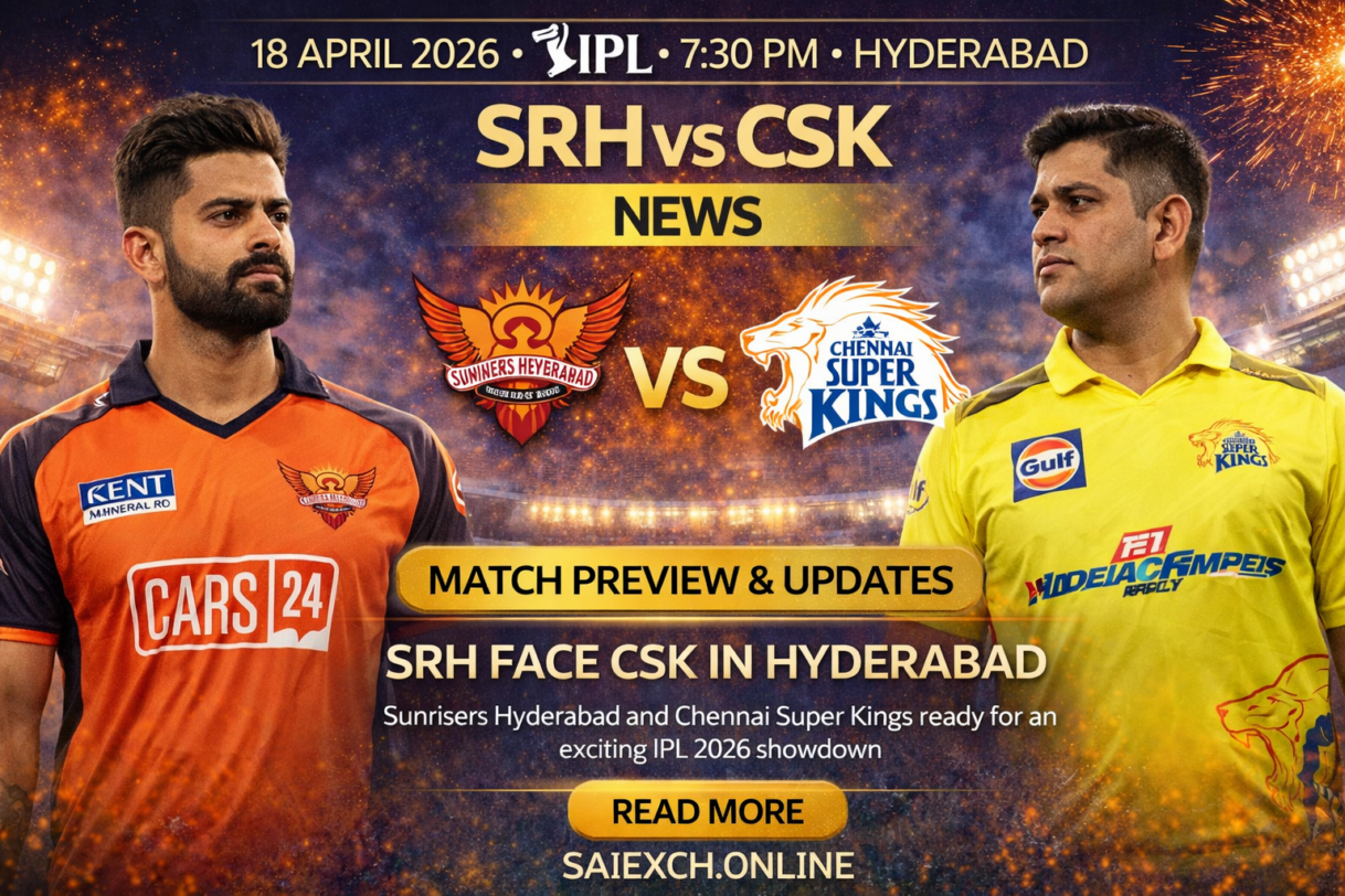 SRH vs CSK news featured image for IPL 2026 showing Sunrisers Hyderabad and Chennai Super Kings match preview and team news graphic