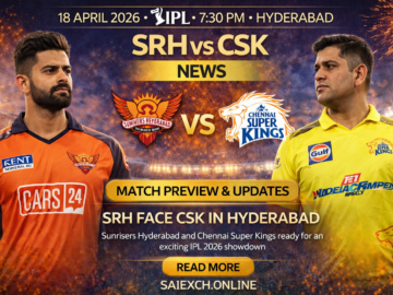 SRH vs CSK news featured image for IPL 2026 showing Sunrisers Hyderabad and Chennai Super Kings match preview and team news graphic