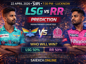 LSG vs RR match prediction image for IPL 2026 showing Lucknow Super Giants and Rajasthan Royals with winning chances graphic