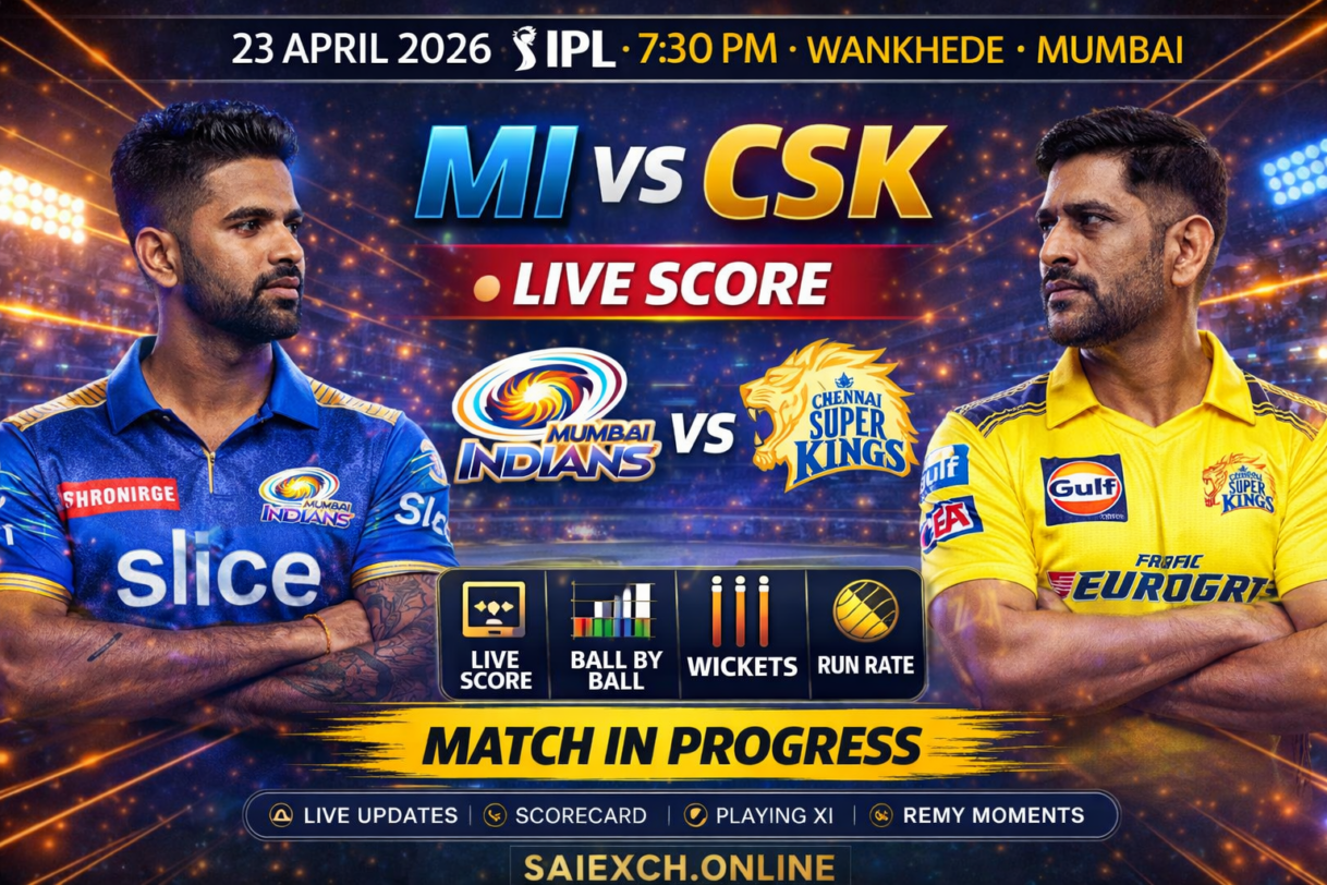 MI vs CSK live score featured image for IPL 2026 showing Mumbai Indians and Chennai Super Kings with live match updates and match in progress graphic