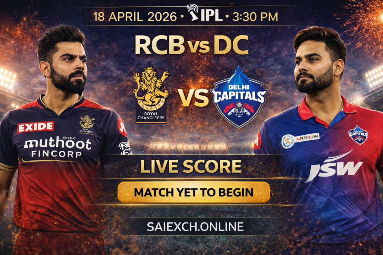 RCB vs DC live score featured image for IPL 2026 showing Royal Challengers Bengaluru and Delhi Capitals with match yet to begin update