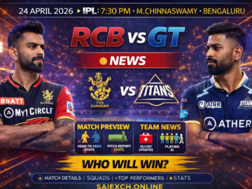 RCB vs GT news featured image for IPL 2026 showing Royal Challengers Bengaluru and Gujarat Titans match preview and team news graphic