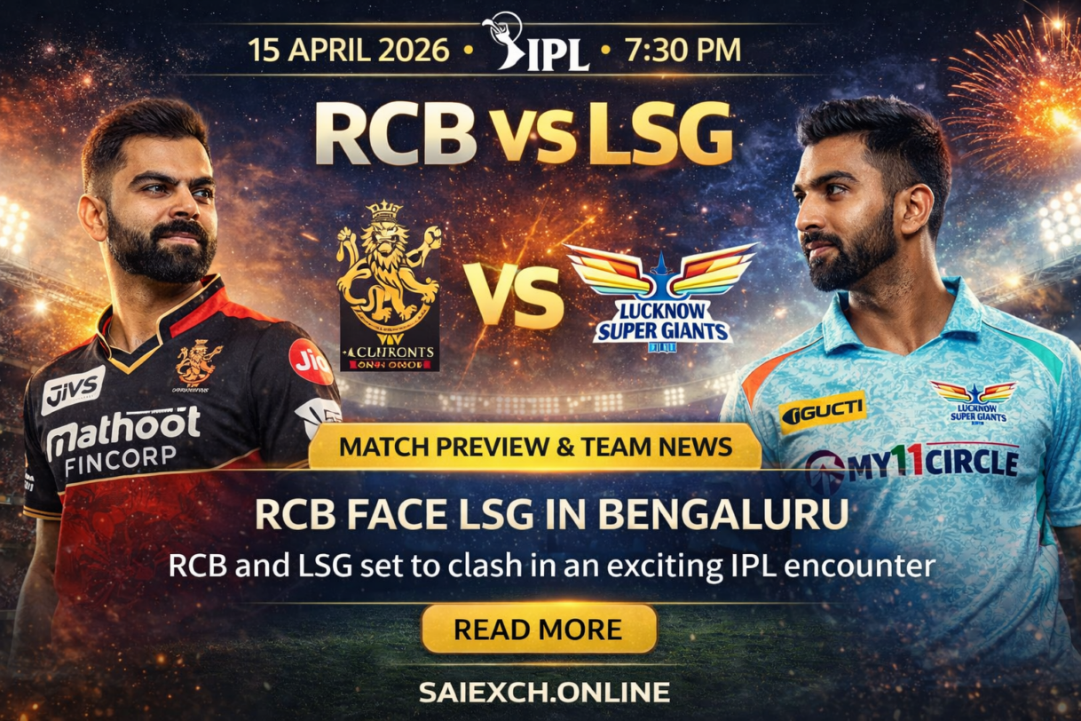 RCB vs LSG news featured image for IPL 2026 showing Royal Challengers Bangalore and Lucknow Super Giants match preview and team news graphic