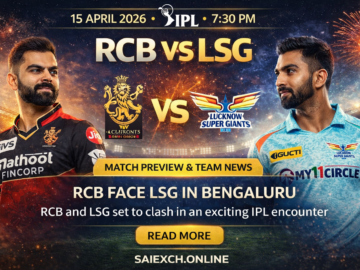 RCB vs LSG news featured image for IPL 2026 showing Royal Challengers Bangalore and Lucknow Super Giants match preview and team news graphic