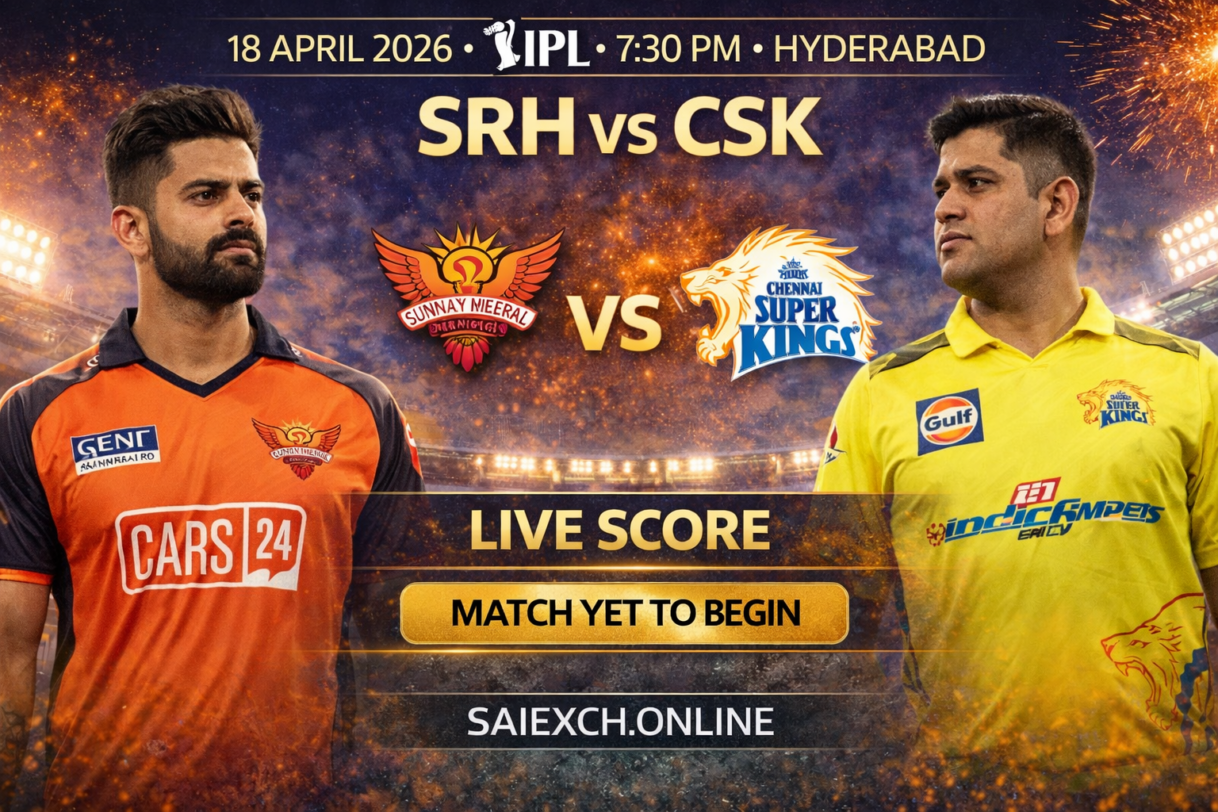SRH vs CSK live score featured image for IPL 2026 showing Sunrisers Hyderabad and Chennai Super Kings with match yet to begin update